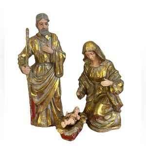 Vintage Department Dept 56 Nativity Holy Family Jesus Mary‎ Gold Golden 5650255